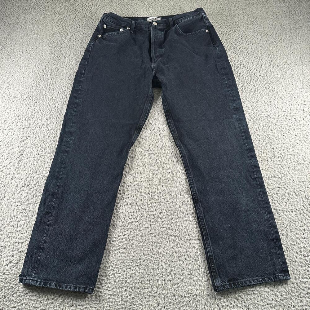 AGOLDE Riley High Rise Straight Crop Jeans Womens 29 Navy Stretch Dark Wash